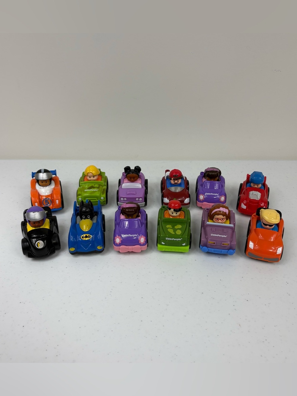Fisher Price Little People Wheelies Lot of 12 Race Cars, Batman, Safari & More